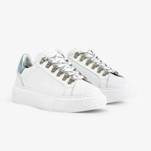 NWOT The Kooples Women's White Eyelet-detail Leather Trainers Sneakers -  Sz 40